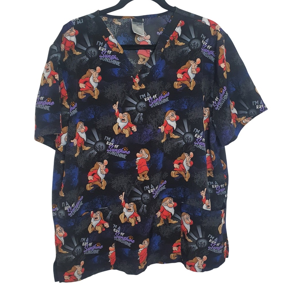 Scrub Top Grumpy Disney XL Snow White Dwarf Healthcare CNA Medical Women Men MA